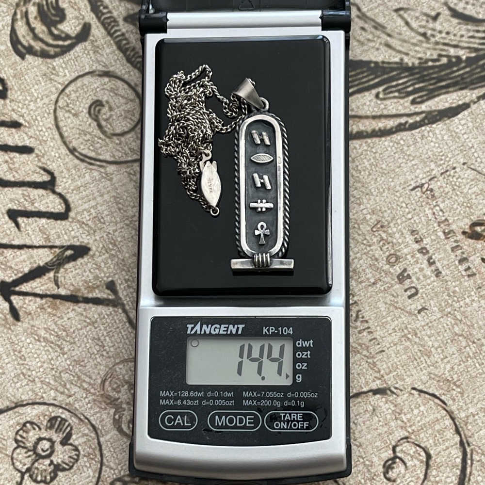 Large Egyptian Solid Silver Cartouche Pendant And… - image 4